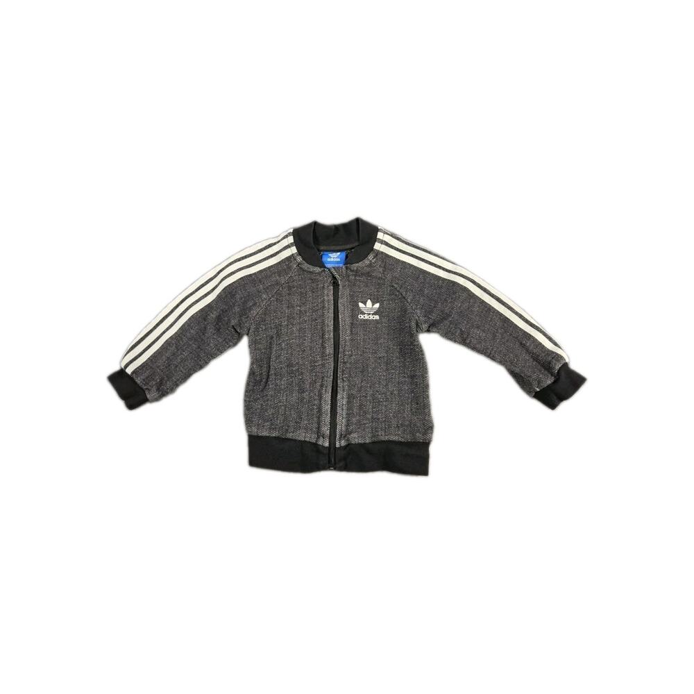 Adidas Baby Boy Black White Striped Full Jacket Size 9 Months Streetwear C17